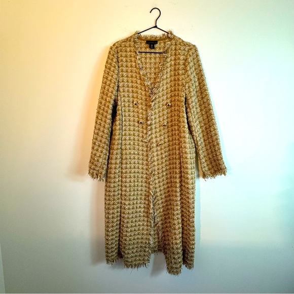 House Of Harlow 1960 Gold Shimmer Tweed Open Duster Jacket Cardigan Womens Sz M - Picture 3 of 10